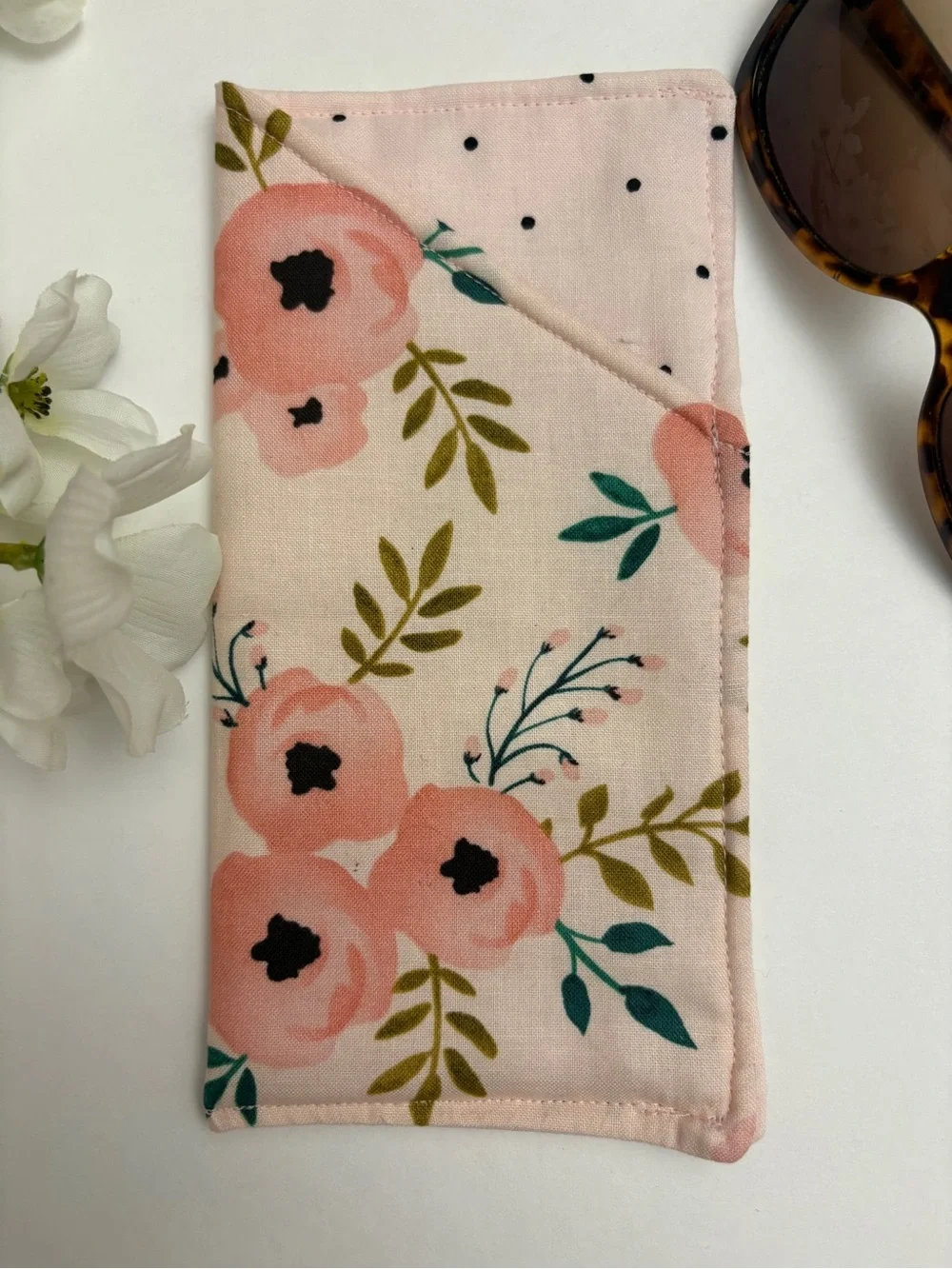 Floral Pink Sunglasses Pouch - Soft Case for Women